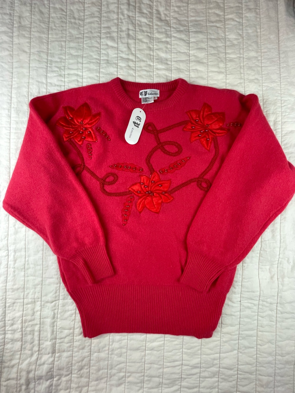 VTG Embellished Poinsetta wool/angora blend Christmas Holuday Sweater Large